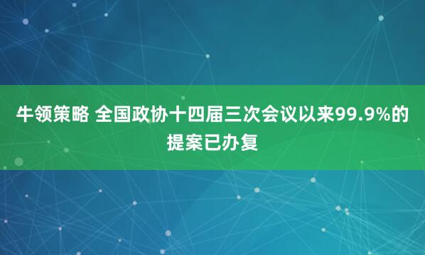 牛领策略 全国政协十四届三次会议以来99.9%的提案已办复