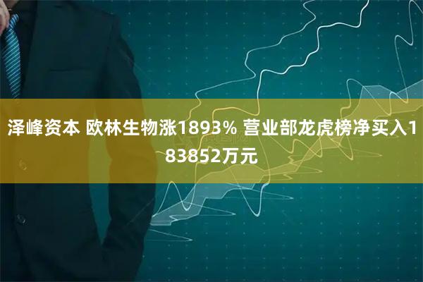 泽峰资本 欧林生物涨1893% 营业部龙虎榜净买入183852万元